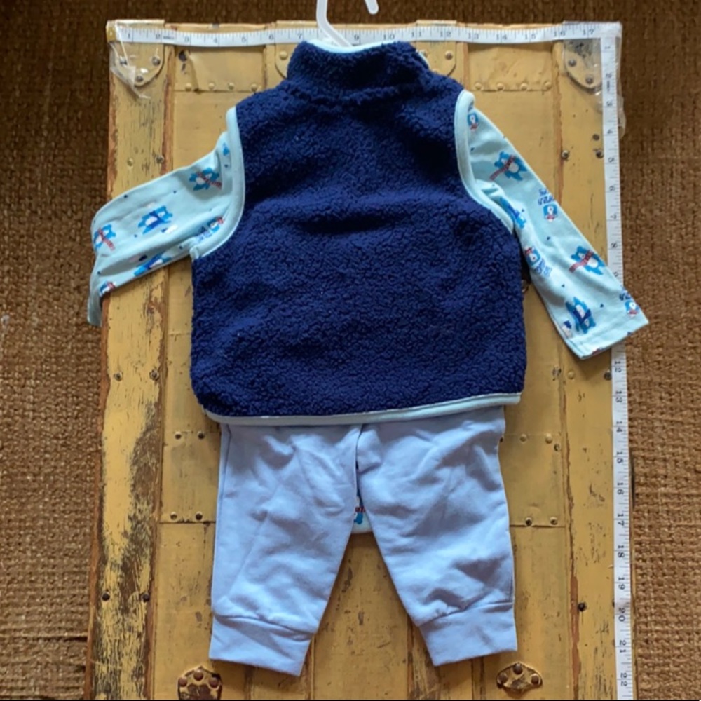 NWT TARGET WEEPLAY STRETCH BLUE FLEECE 3 PIECE OUTFIT SIZE 6 9 MONTHS COORD SET - Picture 6 of 7